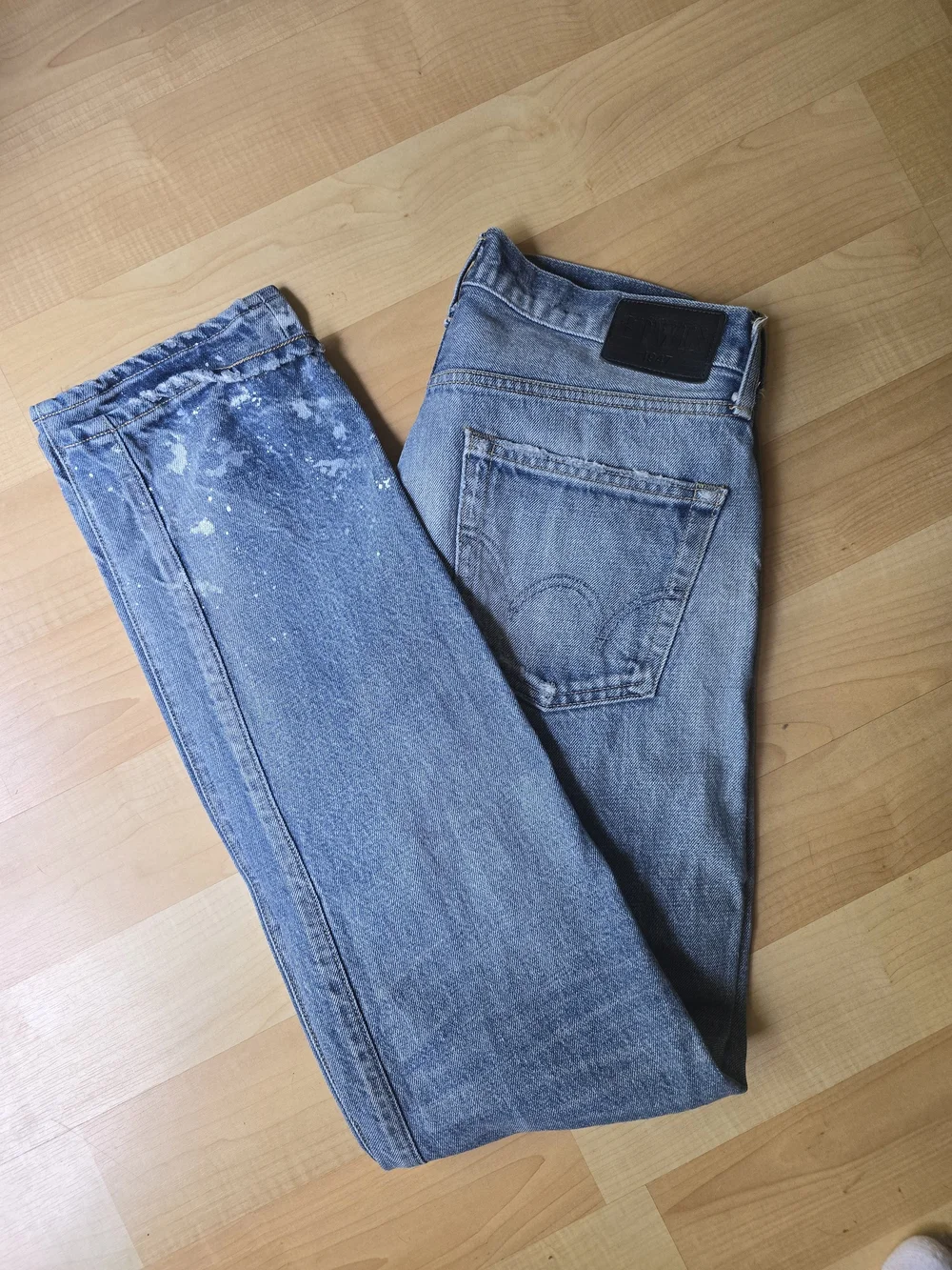 Edwin Raymon Selvedge Men's Blue Distressed Jeans with Paint Splatter Size 32